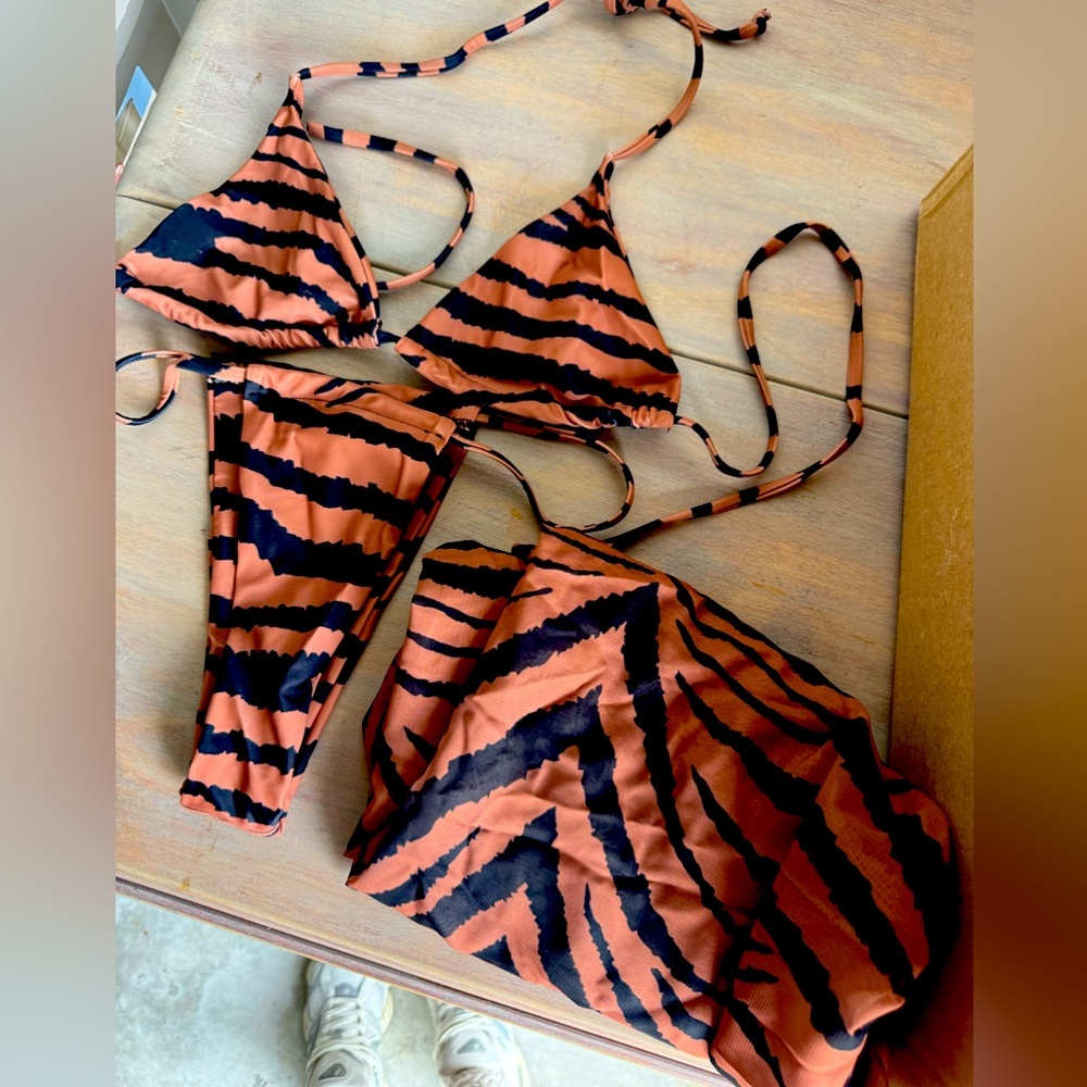 Tiger print bikini and coverup